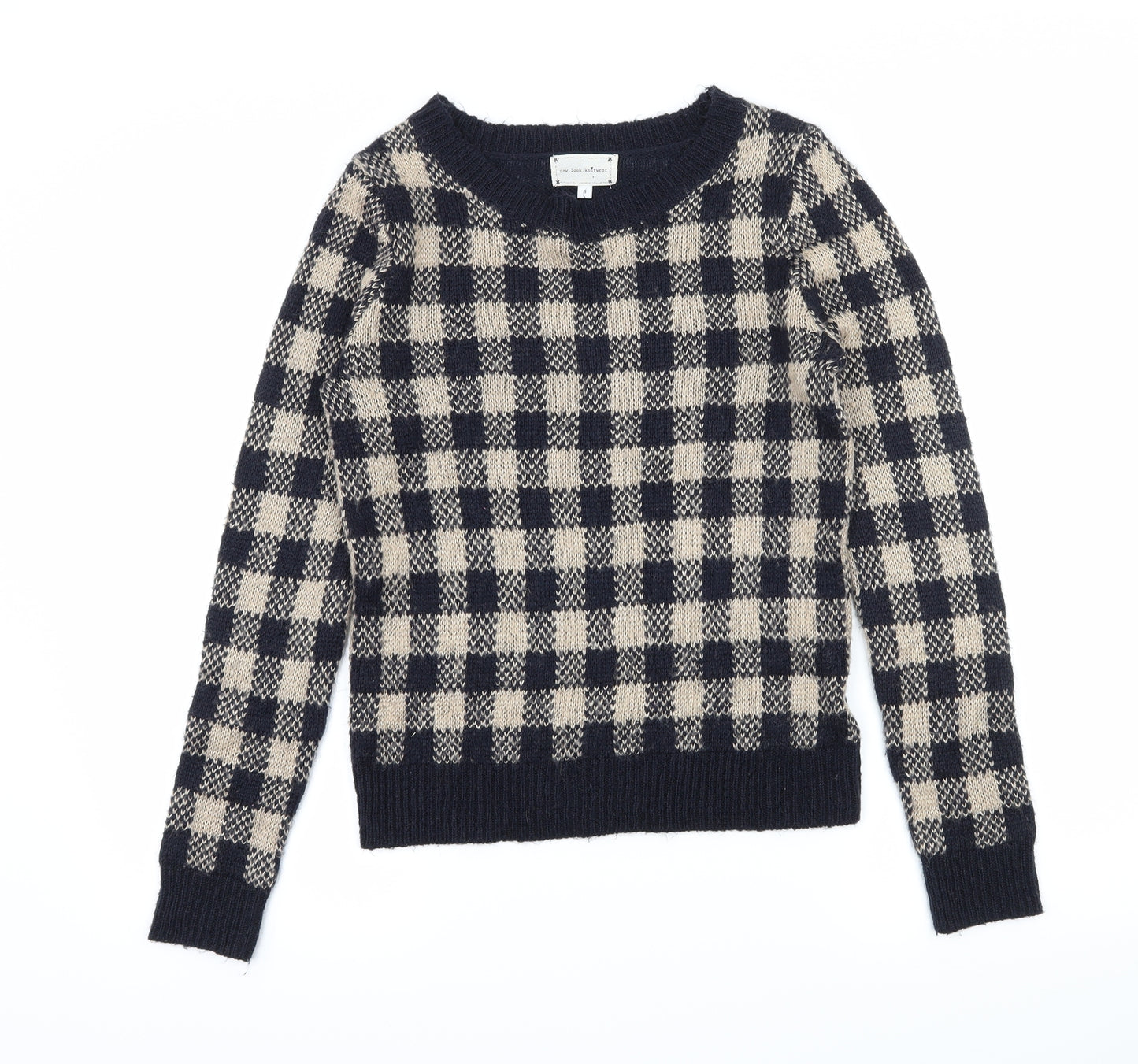 New Look Womens Blue Check Knit Pullover Jumper Size 8