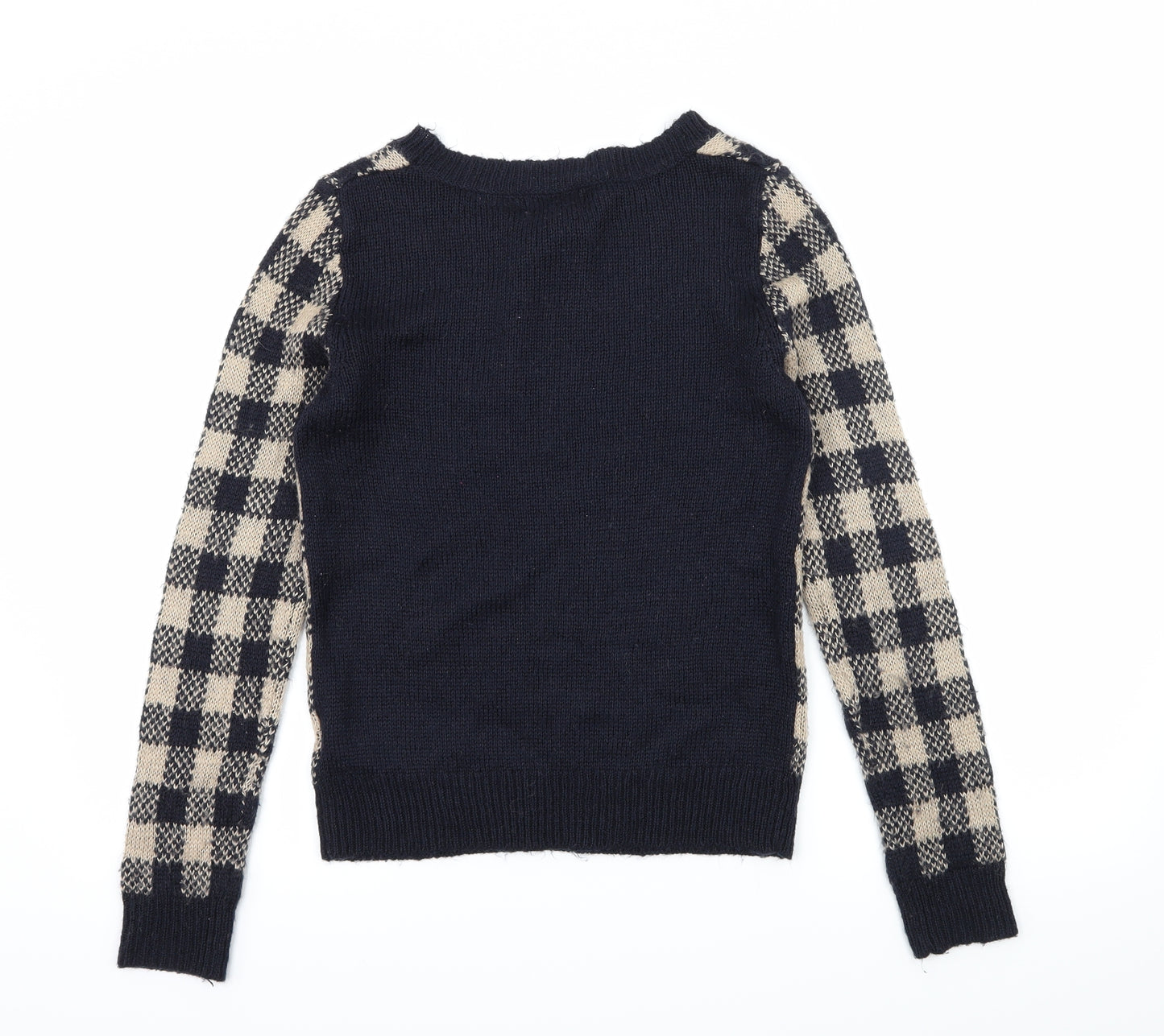 New Look Womens Blue Check Knit Pullover Jumper Size 8