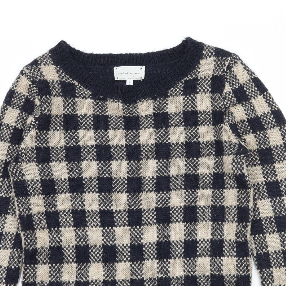 New Look Womens Blue Check Knit Pullover Jumper Size 8
