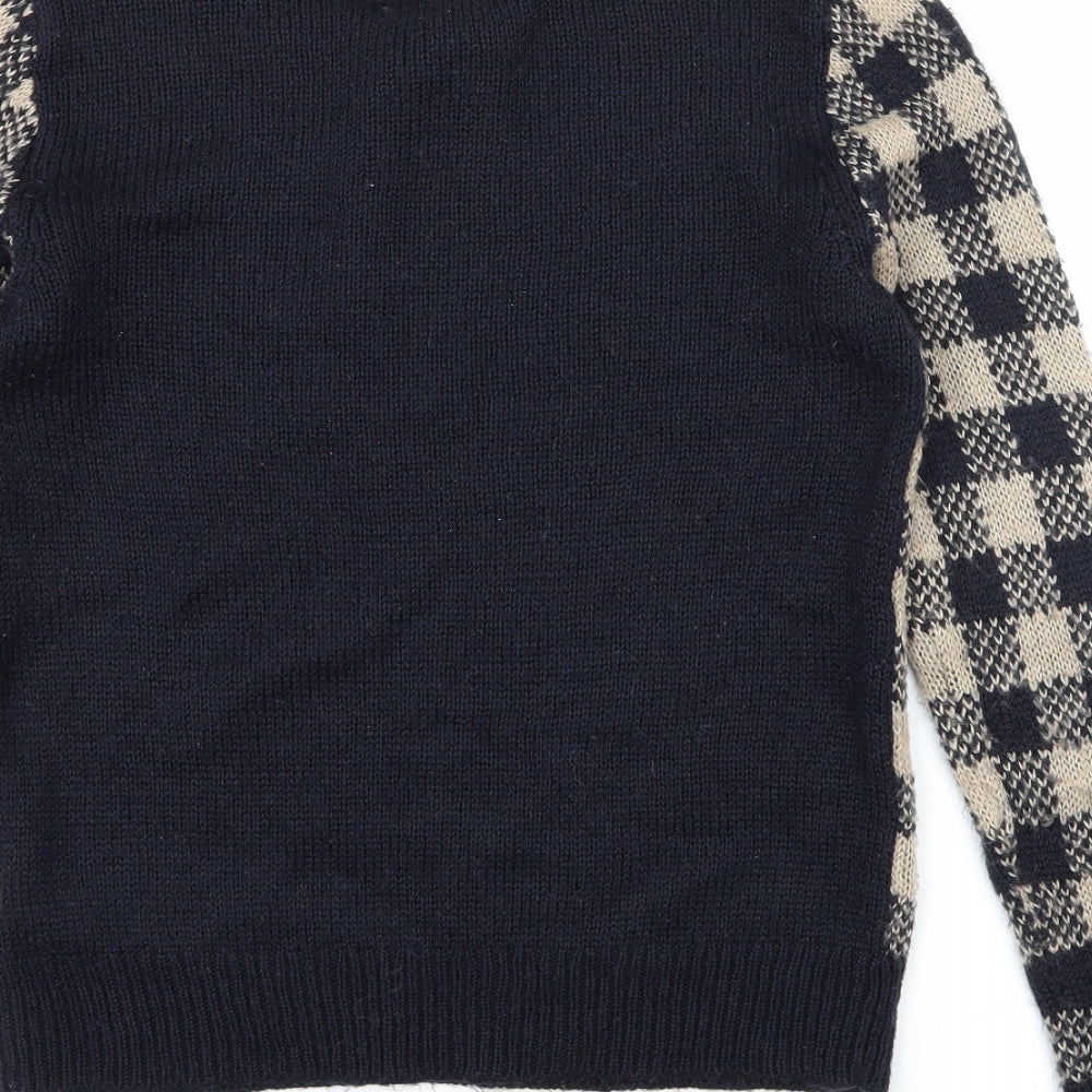 New Look Womens Blue Check Knit Pullover Jumper Size 8
