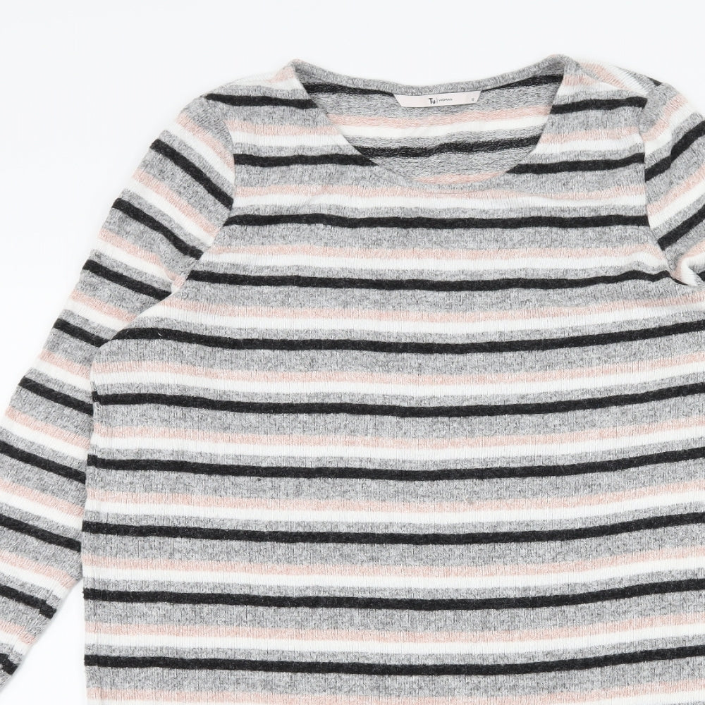 TU Womens Grey Striped Knit Jumper Dress  Size 12