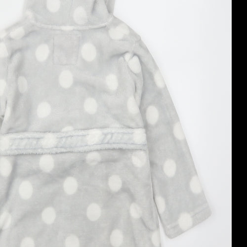 Dream Lounge Girls Grey Polka Dot  Kimono Robe Size 3-4 Years  - Bear Hood