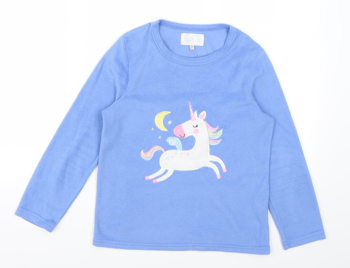 PJ Collections Girls Blue Animal Print Fleece Top Pyjama Top Size 9-10 Years - Unicorn