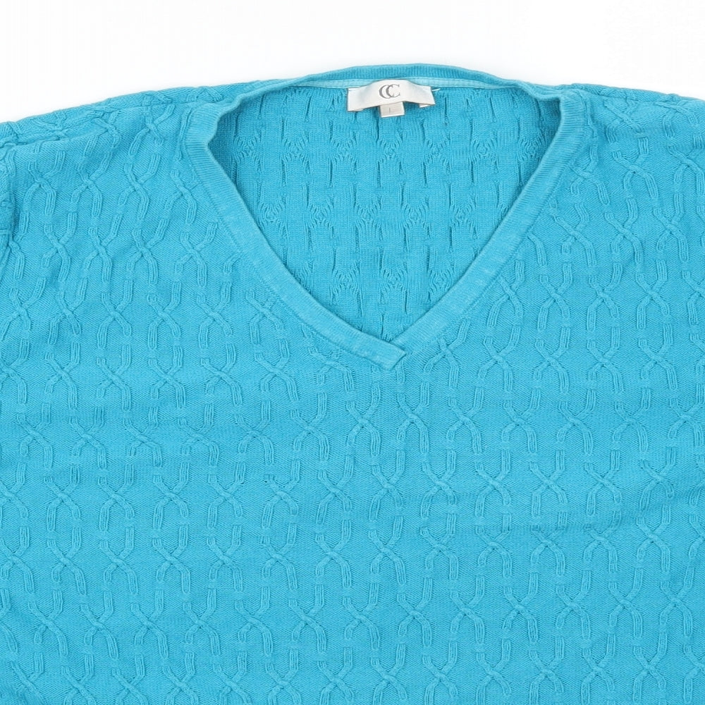 Country Casuals Womens Blue   Basic T-Shirt Size L  - Cable Knit