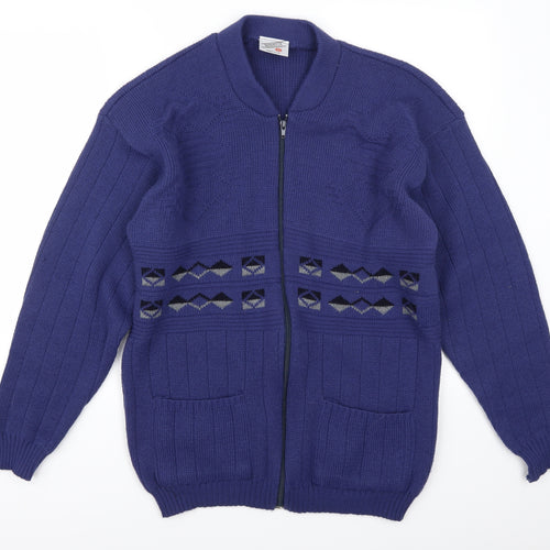 Preworn Mens Blue Geometric  Cardigan Jumper Size L