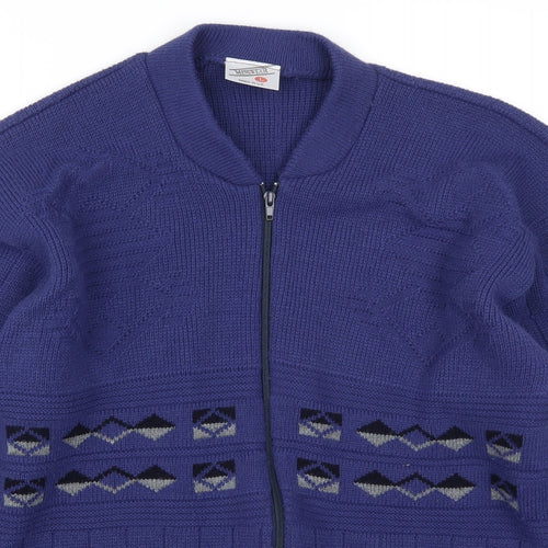 Preworn Mens Blue Geometric  Cardigan Jumper Size L