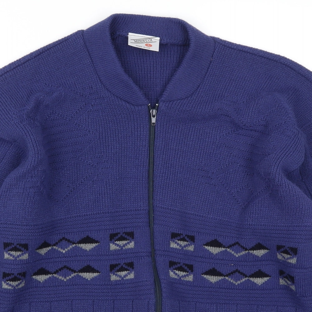 Preworn Mens Blue Geometric  Cardigan Jumper Size L
