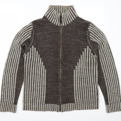 Cutting Edge Mens Brown Striped  Cardigan Jumper Size M