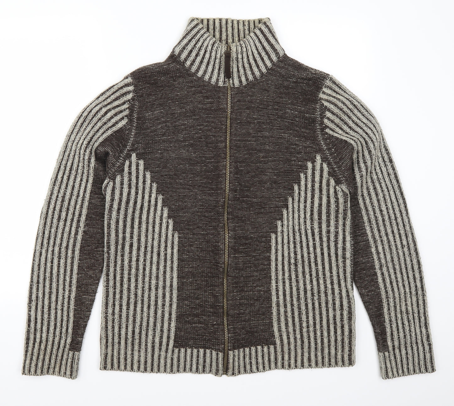 Cutting Edge Mens Brown Striped  Cardigan Jumper Size M
