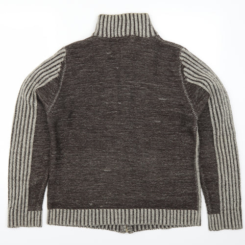 Cutting Edge Mens Brown Striped  Cardigan Jumper Size M