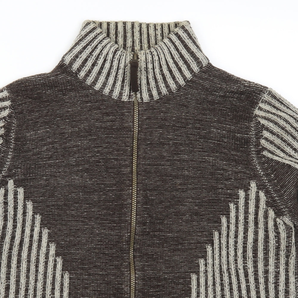 Cutting Edge Mens Brown Striped  Cardigan Jumper Size M