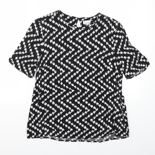 Warehouse Womens Black Geometric  Basic T-Shirt Size 10