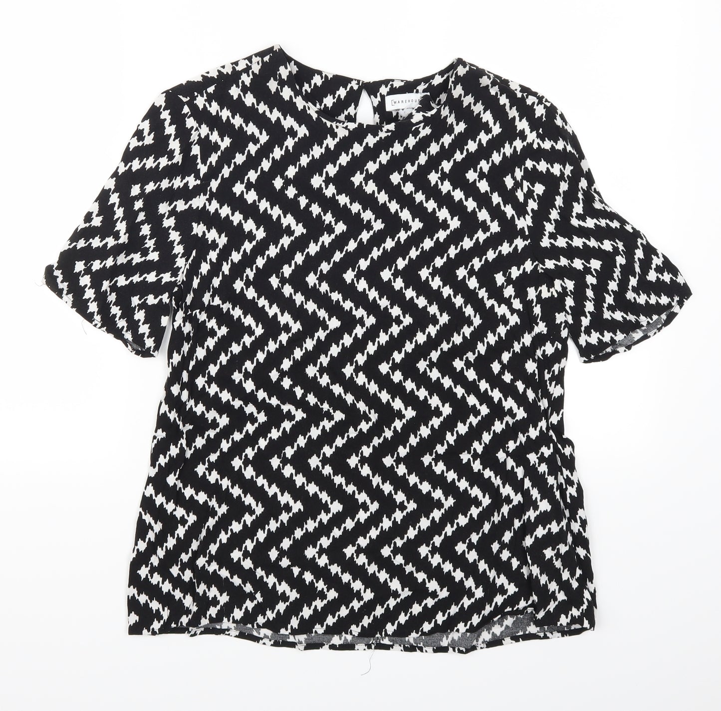Warehouse Womens Black Geometric  Basic T-Shirt Size 10