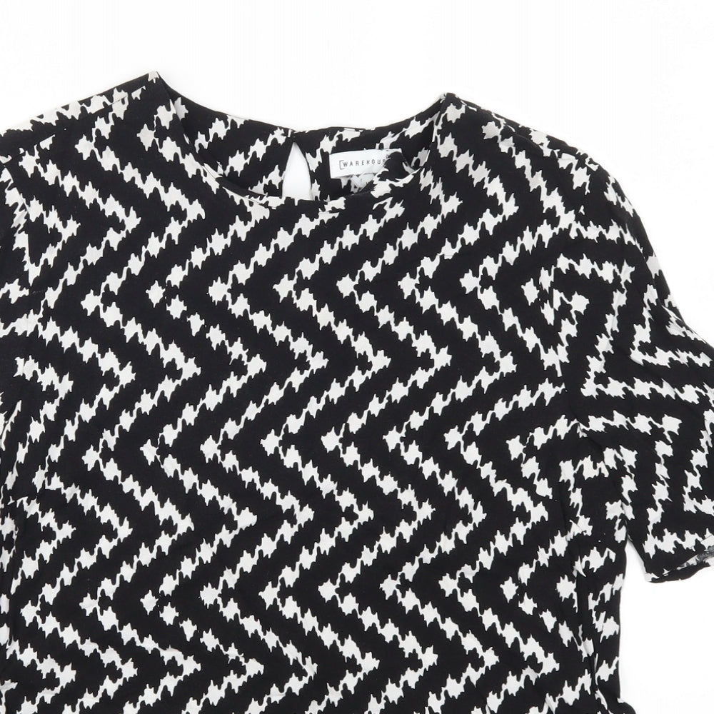 Warehouse Womens Black Geometric  Basic T-Shirt Size 10