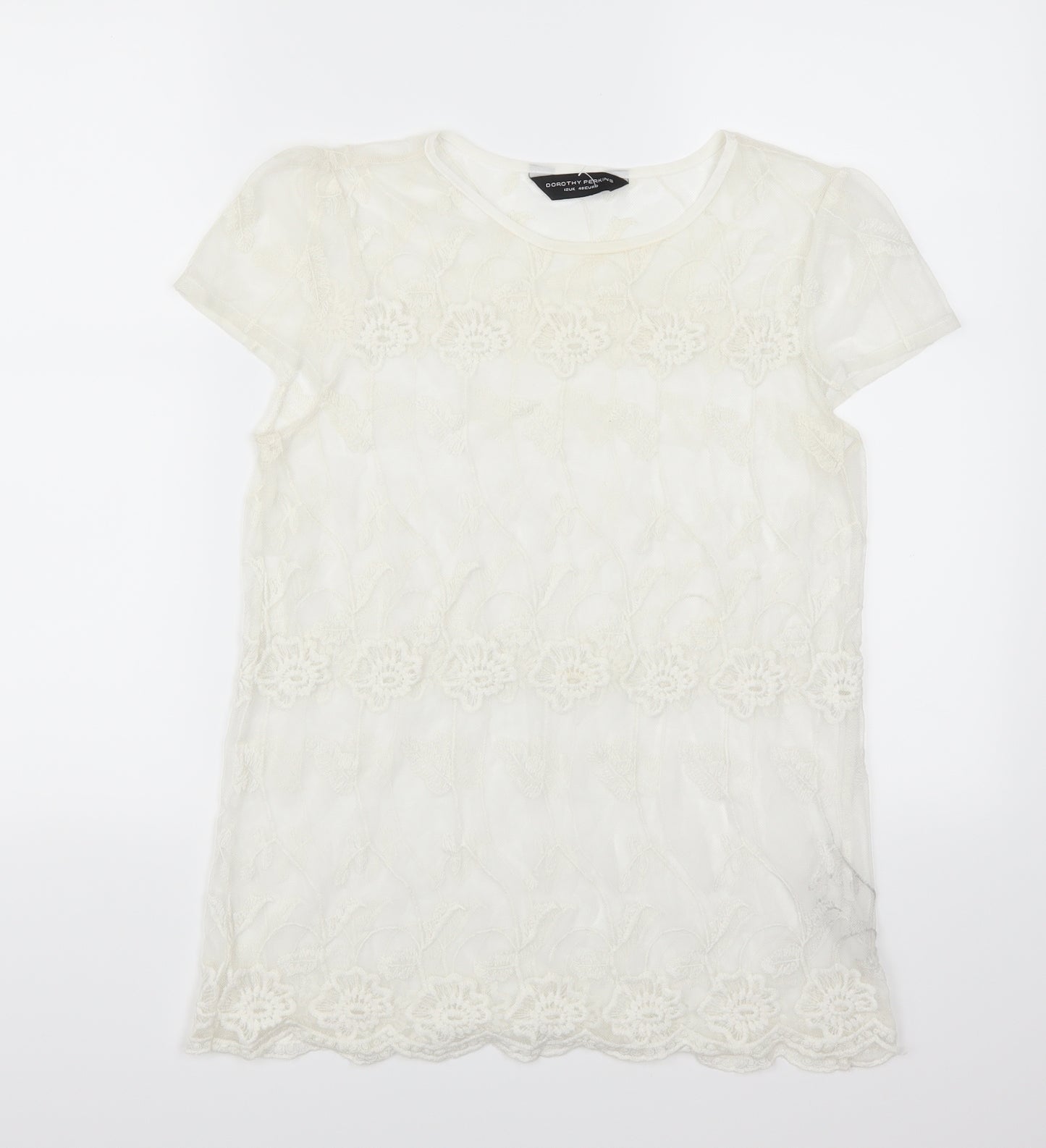 Dorothy Perkins Womens White Floral Lace Basic T-Shirt Size 14