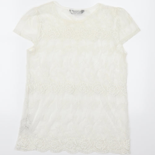 Dorothy Perkins Womens White Floral Lace Basic T-Shirt Size 14