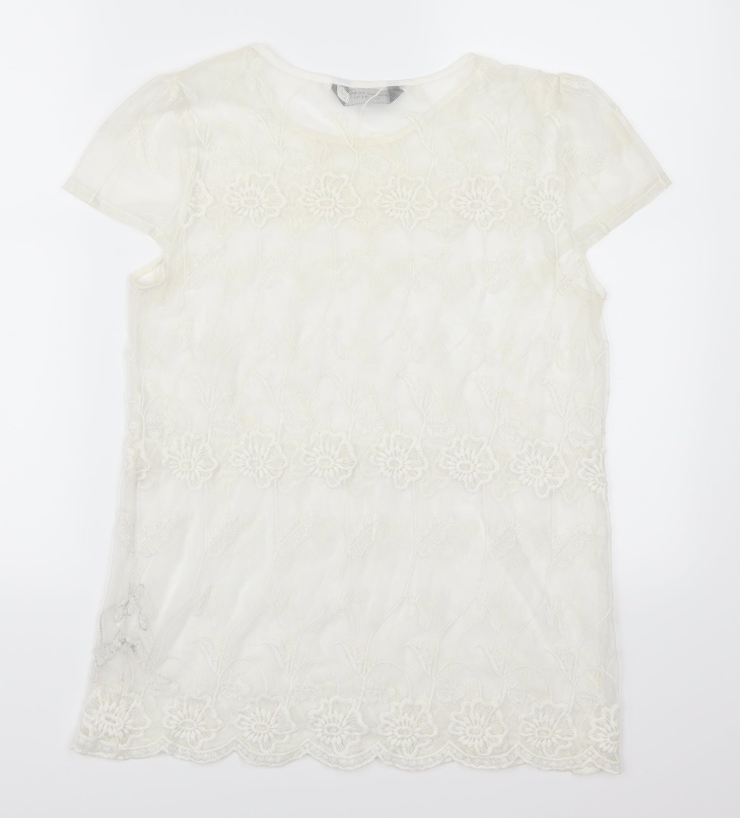 Dorothy Perkins Womens White Floral Lace Basic T-Shirt Size 14