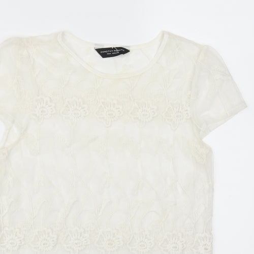 Dorothy Perkins Womens White Floral Lace Basic T-Shirt Size 14