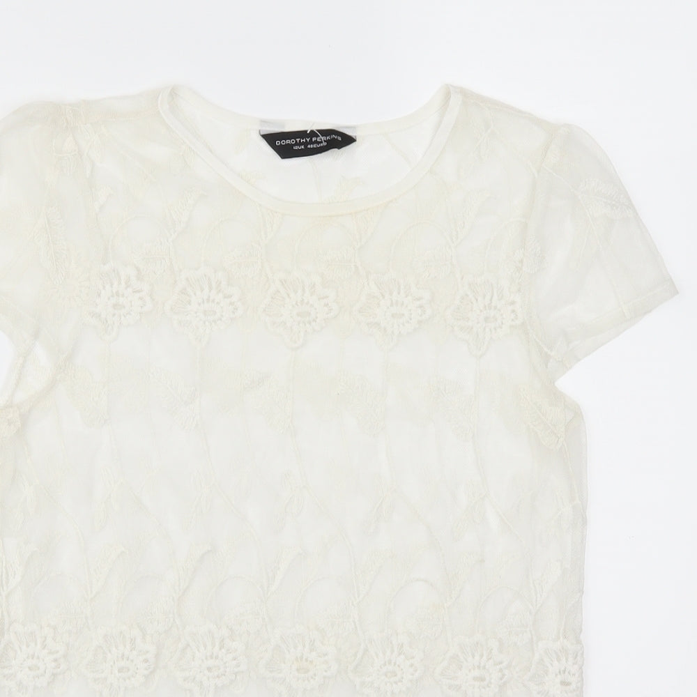 Dorothy Perkins Womens White Floral Lace Basic T-Shirt Size 14