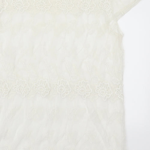 Dorothy Perkins Womens White Floral Lace Basic T-Shirt Size 14