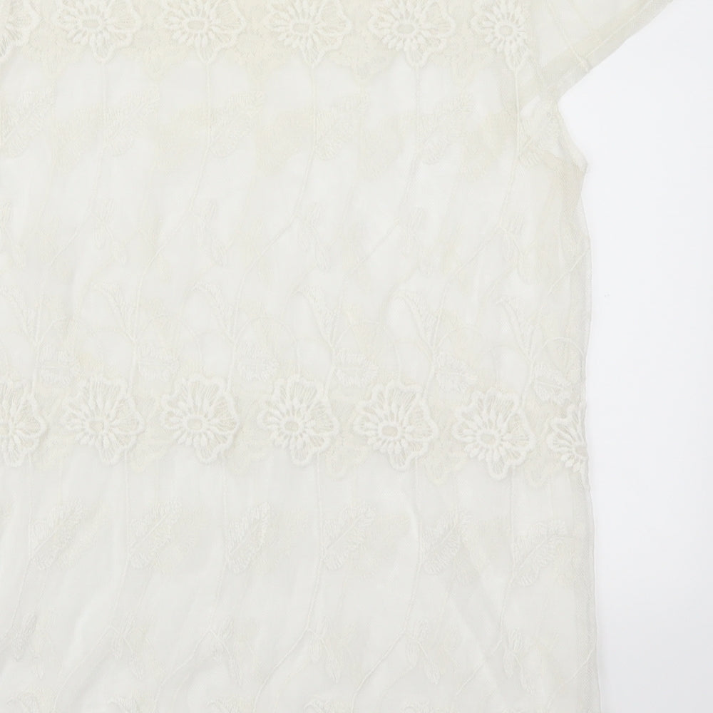 Dorothy Perkins Womens White Floral Lace Basic T-Shirt Size 14