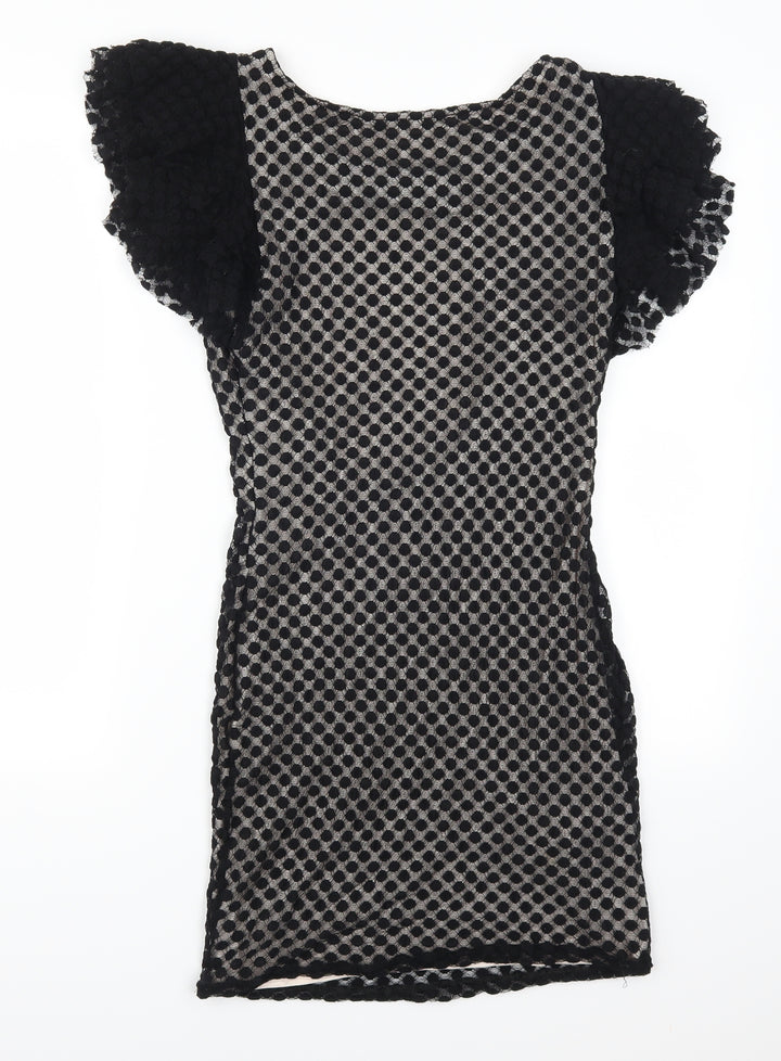 TFNC Womens Black Polka Dot Mini Size L - Open Back