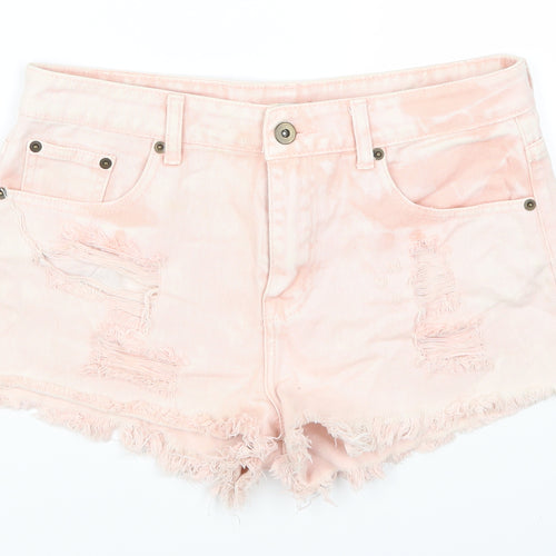 FOREVER 21 Womens Pink  Denim Hot Pants Shorts Size 30 in - Distressed