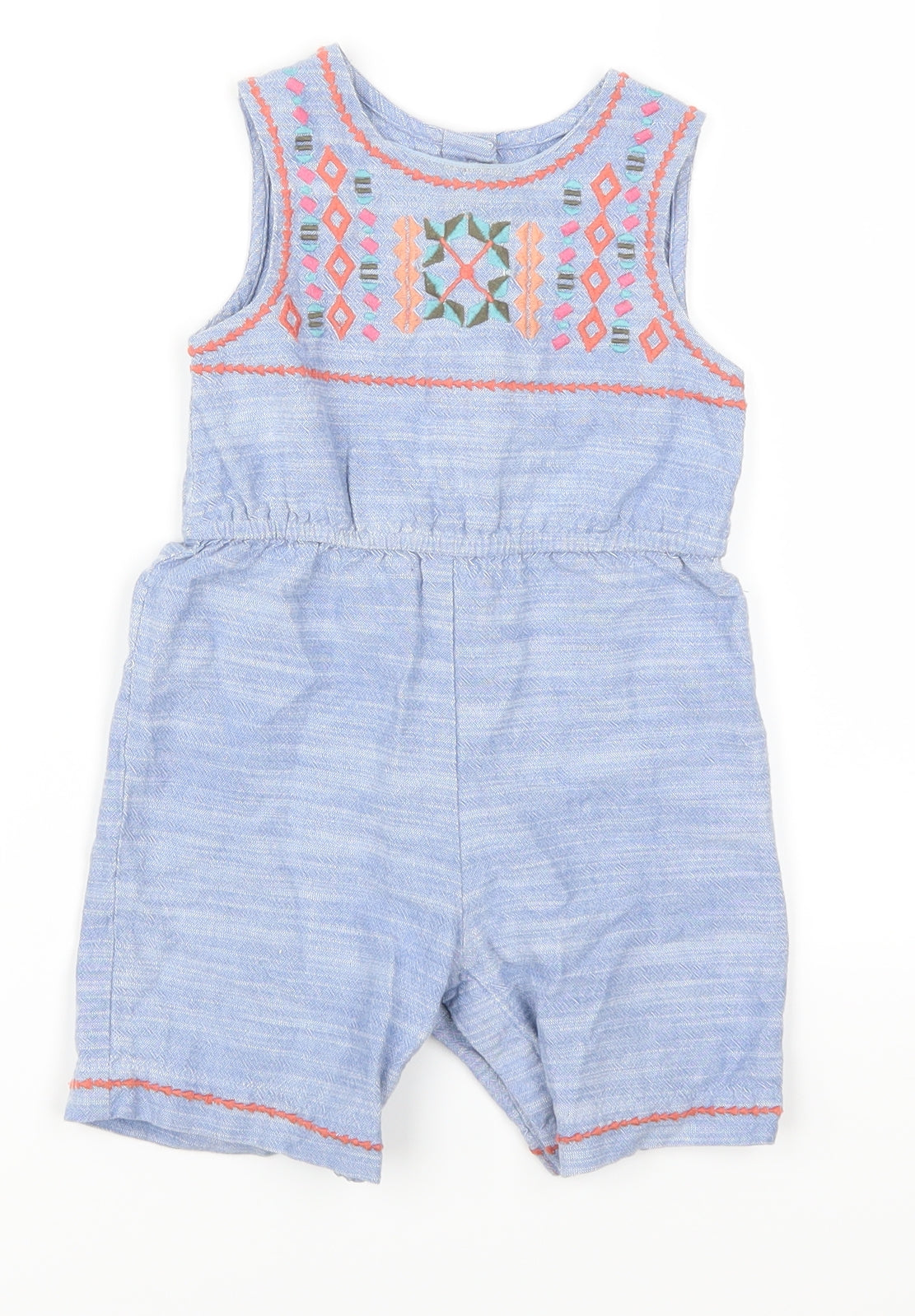 F&F Girls Blue Geometric  Romper One-Piece Size 12-18 Months