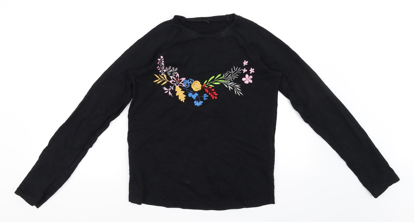 sevenext Womens Black Floral  Basic T-Shirt Size 14