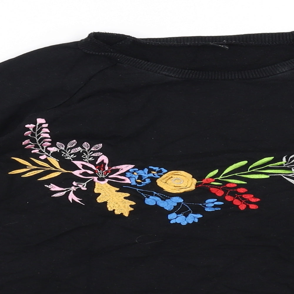 sevenext Womens Black Floral  Basic T-Shirt Size 14