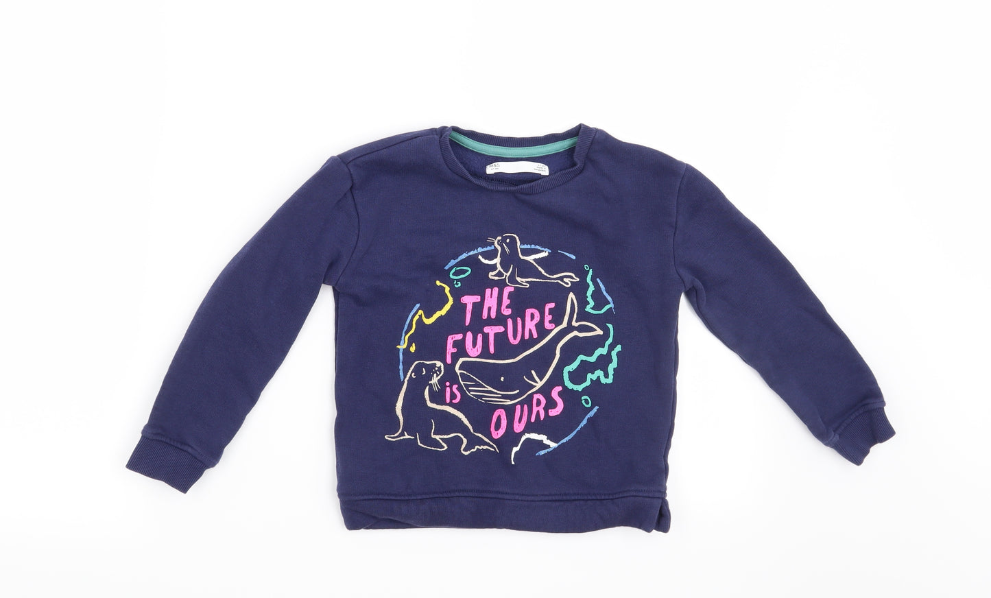 Marks and Spencer Girls Blue   Pullover Sweatshirt Size 4-5 Years  - The Future is ours