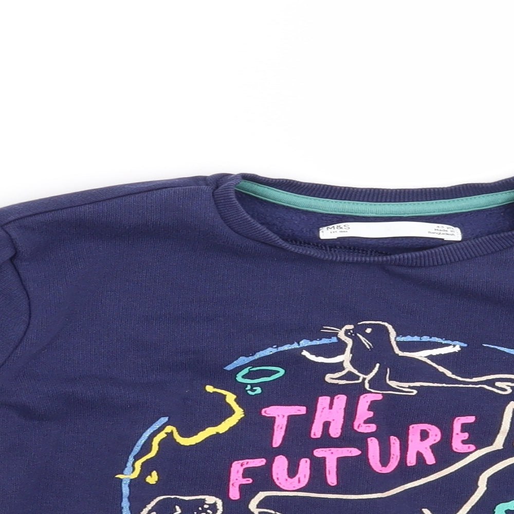 Marks and Spencer Girls Blue   Pullover Sweatshirt Size 4-5 Years  - The Future is ours