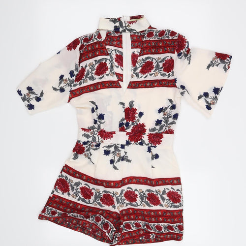 Preworn Womens White Floral  Playsuit One-Piece Size M