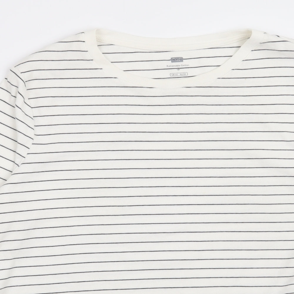F&F Womens White Striped  Basic T-Shirt Size 22