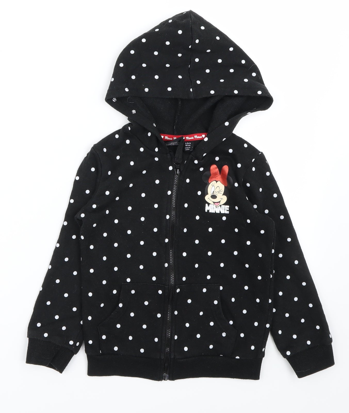 Primark  Girls Black Polka Dot  Full Zip Hoodie Size 5-6 Years