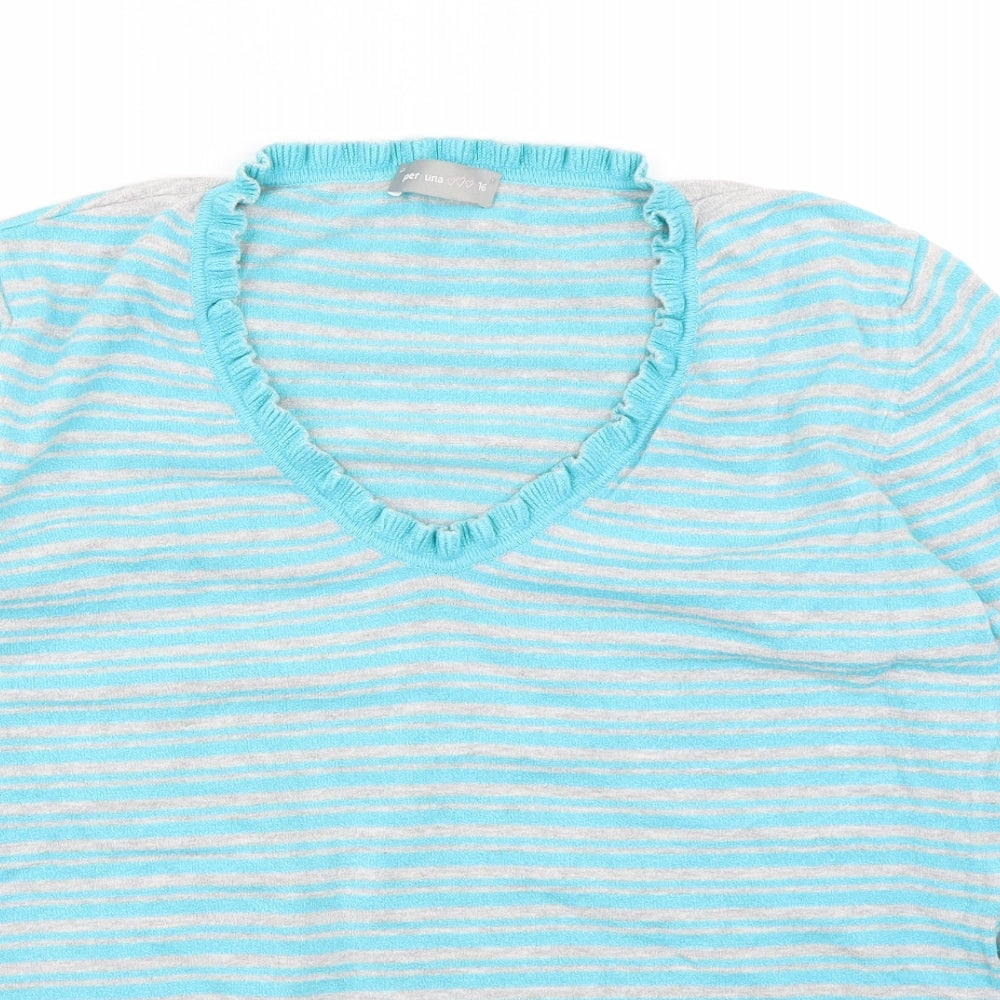 Marks and Spencer Womens Blue Striped  Pullover Jumper Size 16