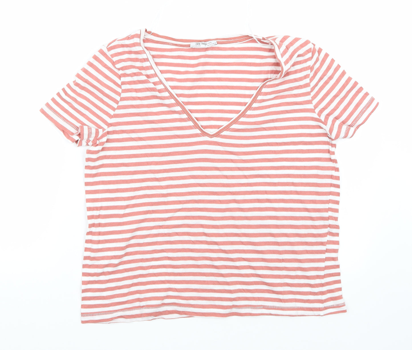 Zara Womens White Striped  Basic T-Shirt Size S