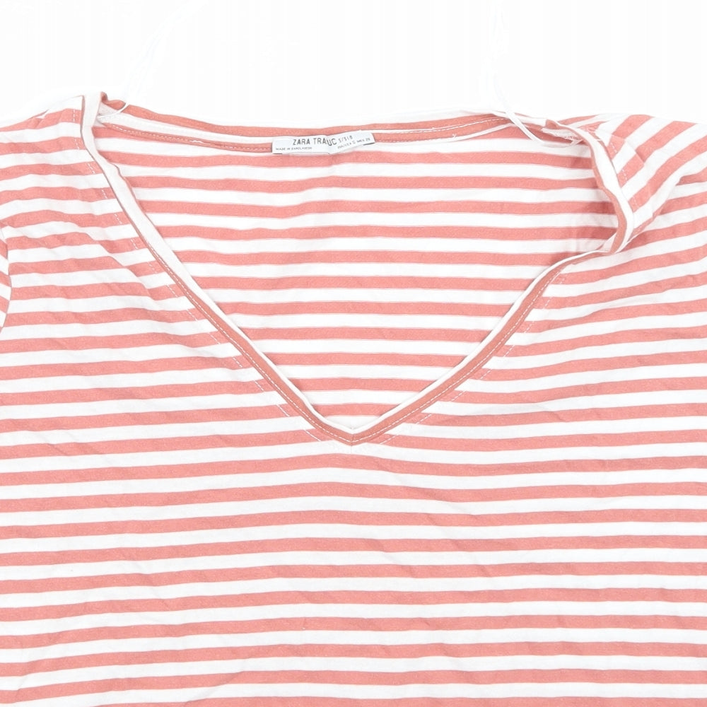Zara Womens White Striped  Basic T-Shirt Size S