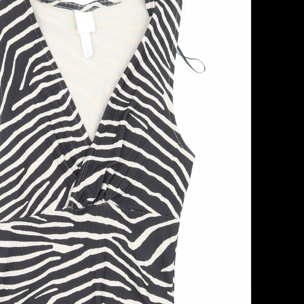 H&M Womens Black Striped  Bodysuit One-Piece Size S