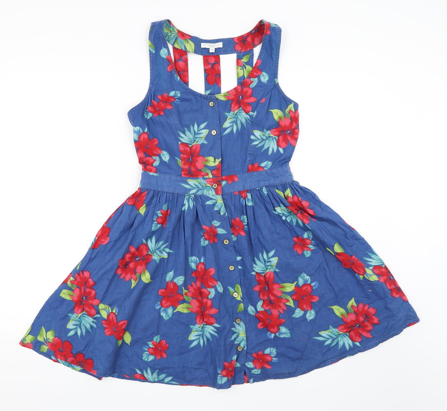 New Look Womens Blue Floral  Skater Dress  Size 10