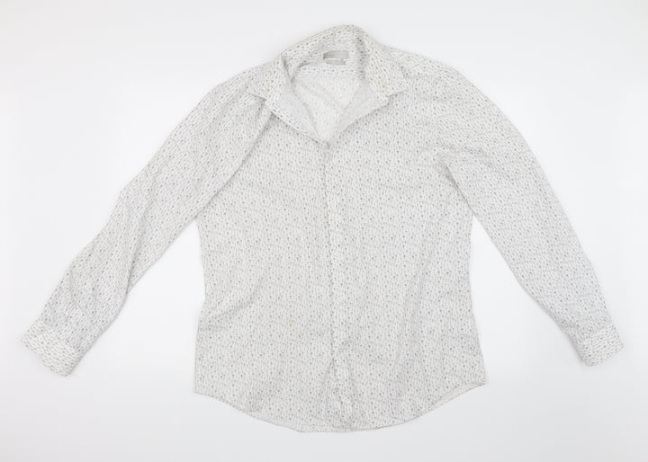 Red Herring Mens White Geometric Dress Shirt Size 42