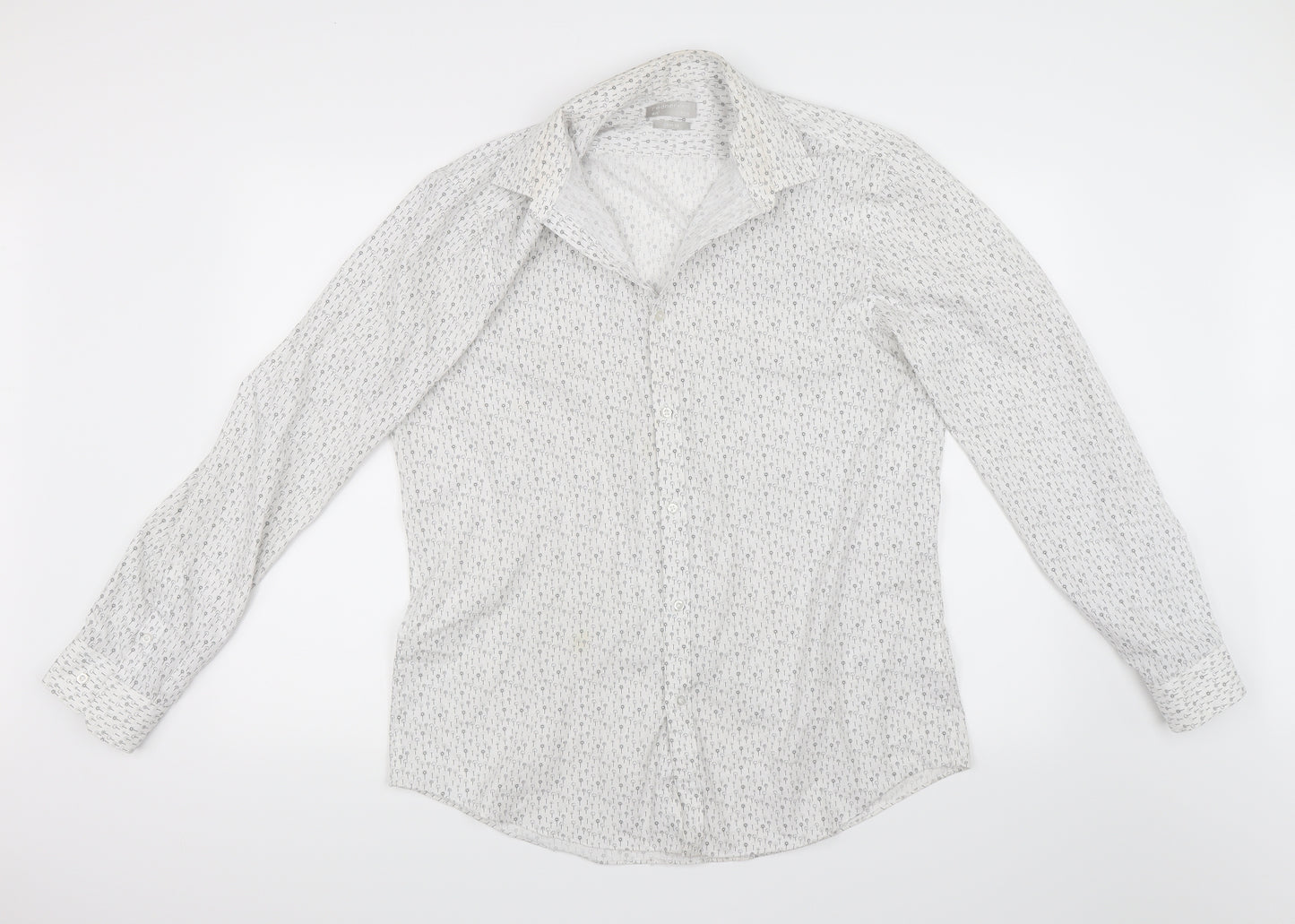 Red Herring Mens White Geometric   Dress Shirt Size 42