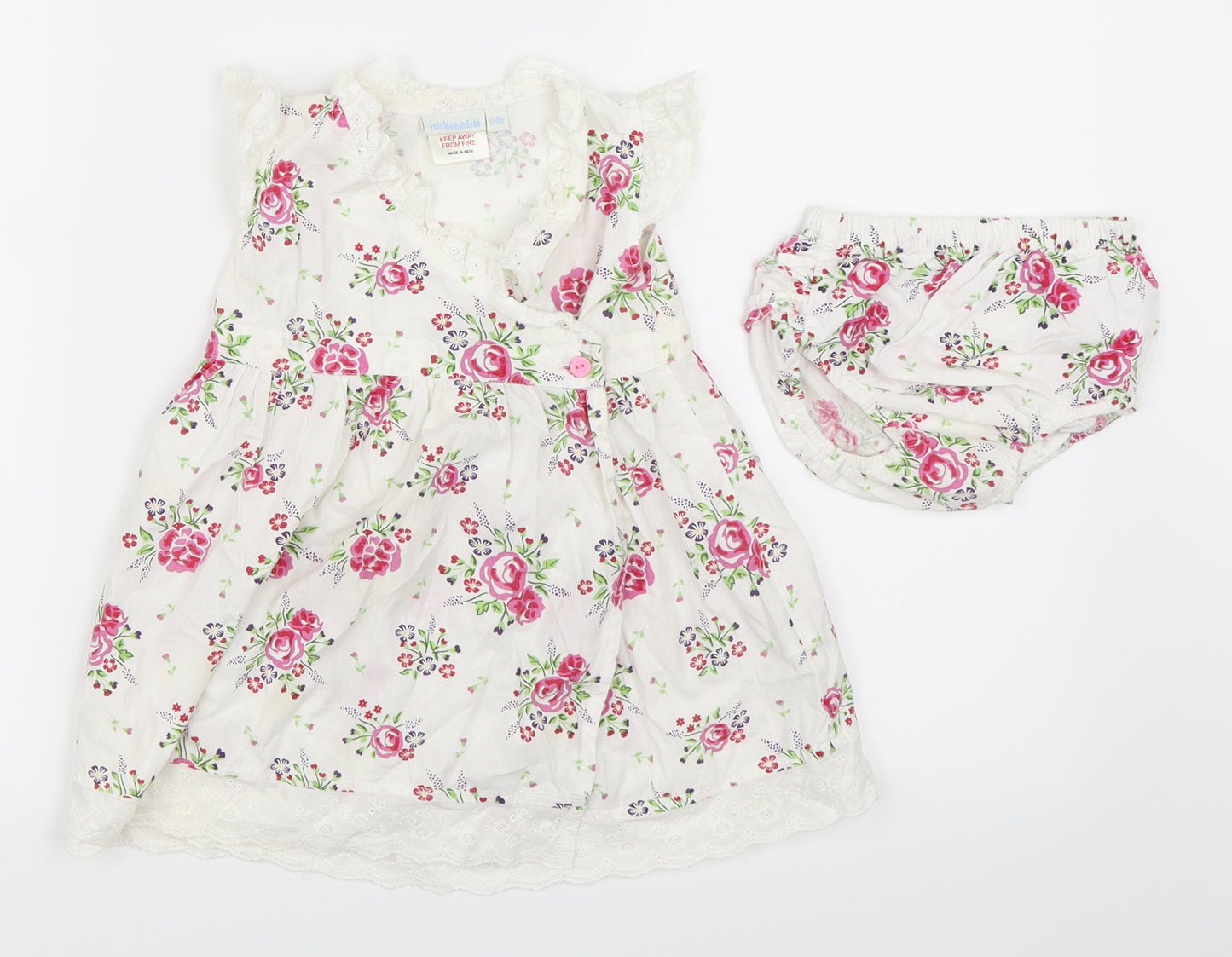JoJo Maman Bébé Girls Ivory Floral  Skater Dress  Size 12-18 Months
