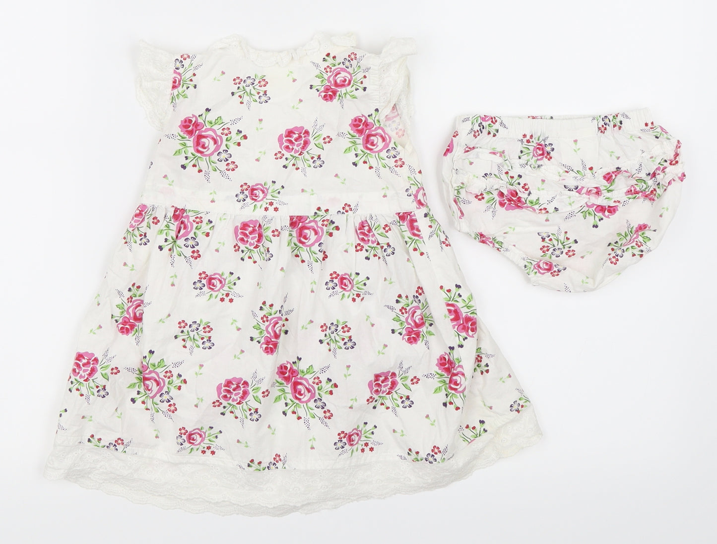 JoJo Maman Bébé Girls Ivory Floral  Skater Dress  Size 12-18 Months