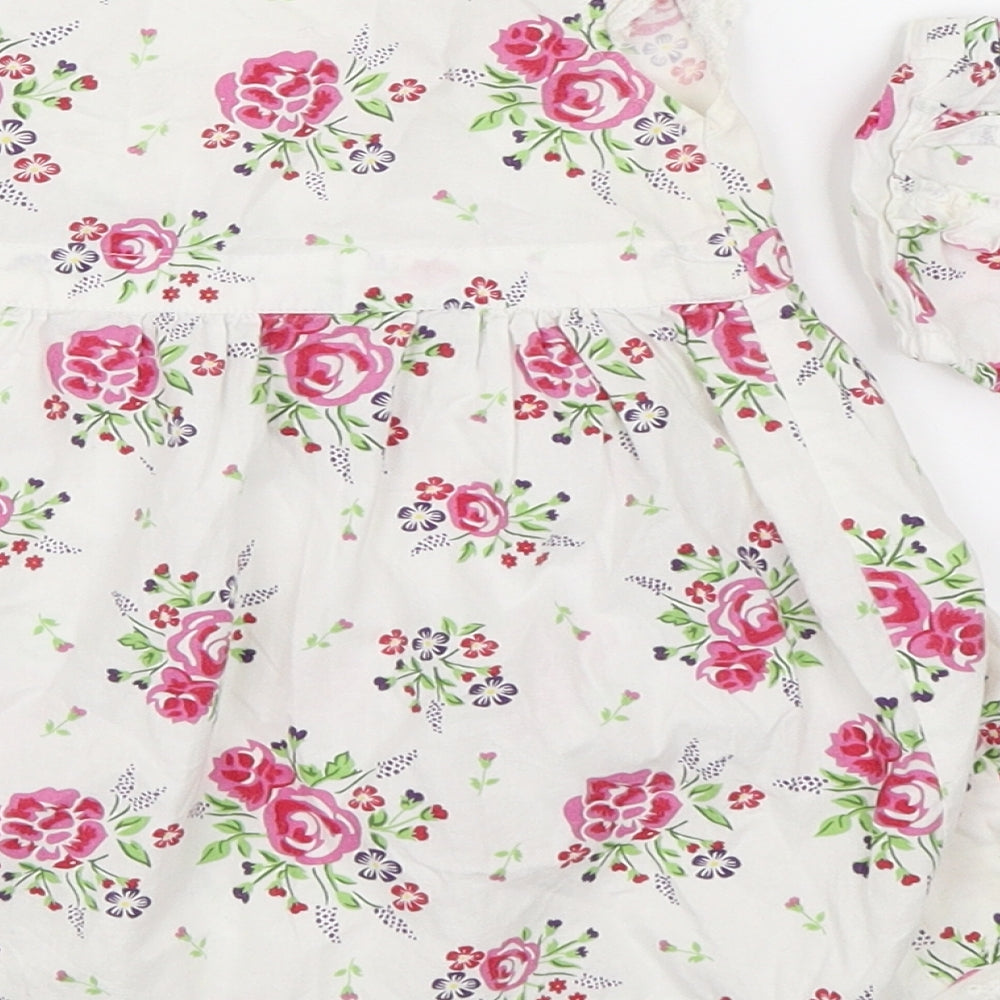 JoJo Maman Bébé Girls Ivory Floral  Skater Dress  Size 12-18 Months