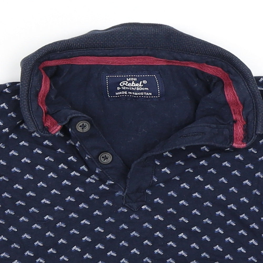 Mini Rebel  Blue Geometric  Basic T-Shirt Size 9-12 Months