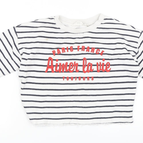 H&M Girls White Striped  Pullover Sweatshirt Size 9-10 Years  - Cropped Sweatshirt