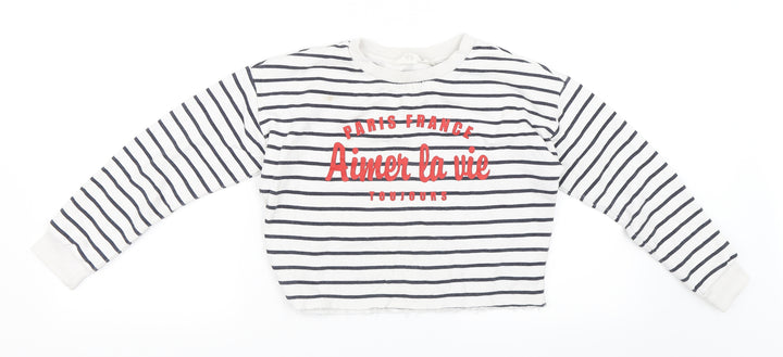 H&M Girls White Striped  Pullover Sweatshirt Size 9-10 Years  - Cropped Sweatshirt