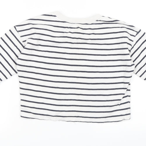 H&M Girls White Striped  Pullover Sweatshirt Size 9-10 Years  - Cropped Sweatshirt