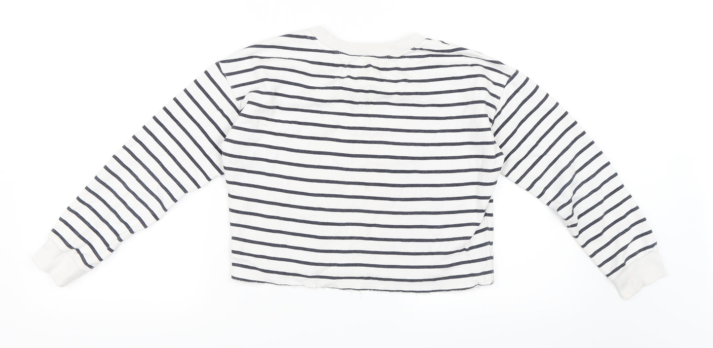 H&M Girls White Striped  Pullover Sweatshirt Size 9-10 Years  - Cropped Sweatshirt